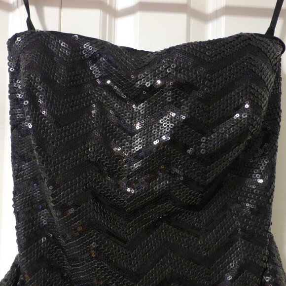 BEBE black sequins strapless peplum party dress - Picture 3 of 12